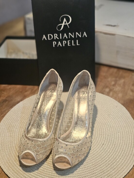 Adrianna Papell Shoes - Adrianna Papell Jamie Pump Peep Toe Heels W Rhinestones Champagne Size 9.5